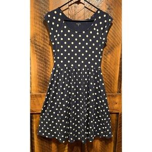 Garnet Hill Navy Cream Cap Sleeve Polka Dot Dress Stretchy Lined Fit & Flare 4